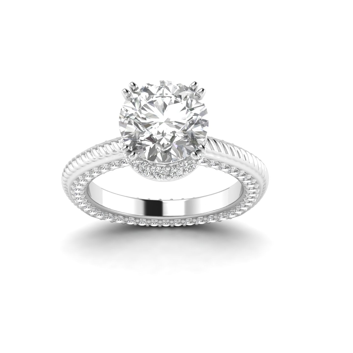 White Gold Studded 4.105 Carat Lab Grown Diamond Ring -F Color VS1 Clarity.